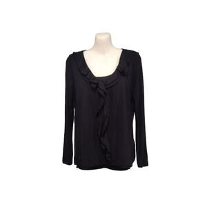 Talbots Long Sleeve Scoop Neck Top with Ruffle, Black, Sz MP